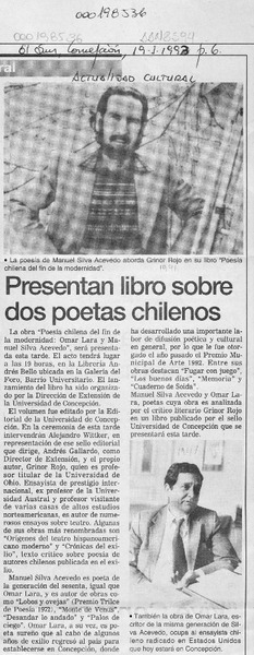 Presentan libro sobre dos poetas chilenos  [artículo].