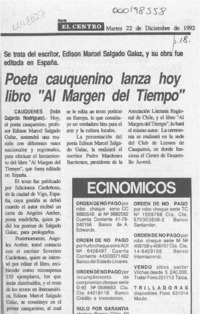 Poeta cauquenino lanza hoy libro "Al margen del tiempo"  [artículo] Iván Gajardo Rodríguez.