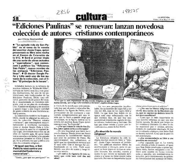 "Ediciones Paulinas" se renuevan, lanzan novedosa colección de autores cristianos contemporáneos  [artículo] Elena Irarrazábal.