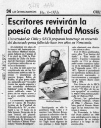 Escritores revivirán la poesía de Mahfud Massís  [artículo].