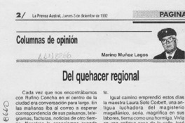 Del quehacer regional  [artículo] Marino Muñoz Lagos.