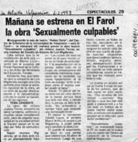 Mañana se estrena en El Farol la obra "Sexualmente culpables"  [artículo].