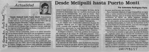 Desde Melipulli hasta Puerto Montt  [artículo] Antonieta Rodríguez París.