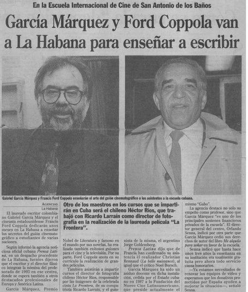 García Márquez y Ford Coppola van a La Habana para enseñar a escribir
