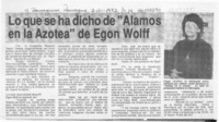 Lo que se ha dicho de "Alamos en la azotea" de Egon Wolff  [artículo].