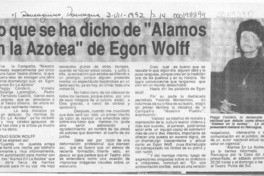 Lo que se ha dicho de "Alamos en la azotea" de Egon Wolff  [artículo].