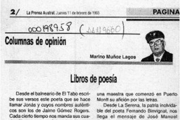 Libros de poesía  [artículo] Marino Muñoz lagos.