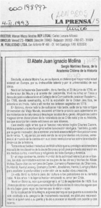 El abate Juan Ignacio Molina  [artículo] Sergio Martínez Baeza.