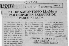 P. C. de San Antonio llama a participar en exequias de Pablo Neruda  [artículo].