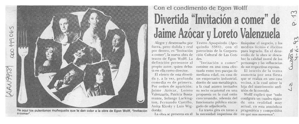 Divertida "Invitación a comer" de Jaime Azocar y Loreto Valenzuela  [artículo].