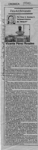 Vicente Pérez Rosales  [artículo] César A. Sánchez V.