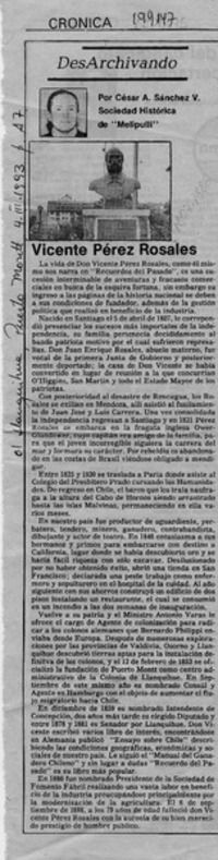 Vicente Pérez Rosales  [artículo] César A. Sánchez V.