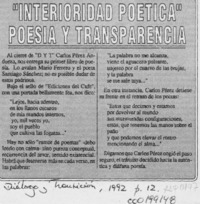 "Interioridad poética" poesía y transparencia  [artículo].