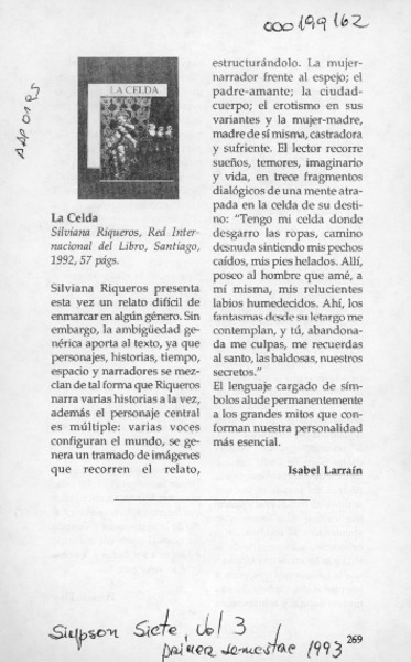 La Celda  [artículo] Isabel Larraín.