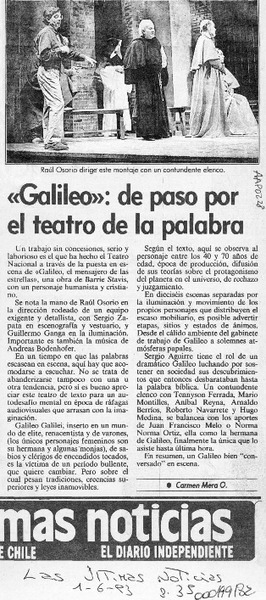 "Galileo", de paso por el teatro de la palabra  [artículo] Carmen Mera O.