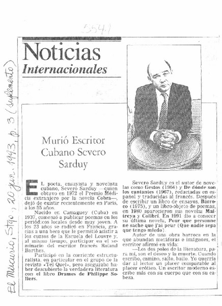 Murió escritor cubano Severo Sarduy  [artículo].