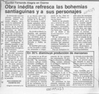 Obra inédita refresca las bohemias santiaguinas y a sus personajes  [artículo].