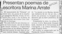 Presentan poema de escritora Marina Arrate  [artículo].