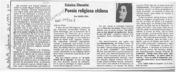Poesía religiosa chilena  [artículo] Sara Vial.