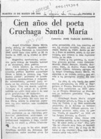 Cien años del poeta Cruchaga Santa María  [artículo] José Vargas Badilla.
