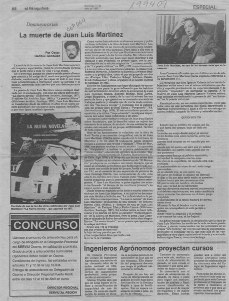 La muerte de Juan Luis Martínez  [artículo] Oscar Gacitúa González.