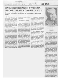 En Montegrande y Vicuña recordarán a Gabriela el 7  [artículo].