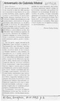 Aniversario de Gabriela Mistral  [artículo] Eliana Godoy Godoy.