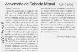 Aniversario de Gabriela Mistral  [artículo] Eliana Godoy Godoy.