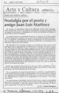Nostalgia por el poeta y amigo Juan Luis Martínez  [artículo] Virgilio Rodríguez.