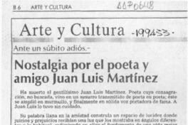 Nostalgia por el poeta y amigo Juan Luis Martínez  [artículo] Virgilio Rodríguez.