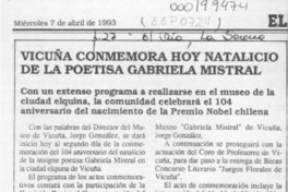 Vicuña conmemora hoy natalicio de la poetisa Gabriela Mistral  [artículo].