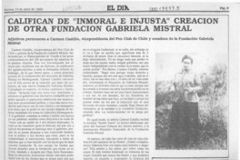 Califican de "inmoral e injusta" creación de otra fundación Gabriela Mistral  [artículo] Jorge Olivares.