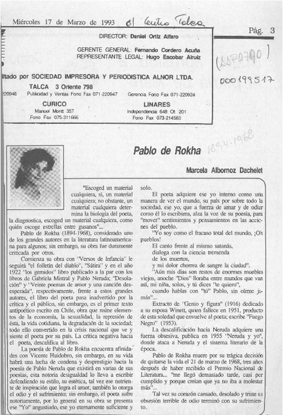 Pablo de Rokha  [artículo] Marcela Albornoz Dachelet.