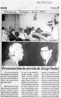 Presentación de novela de Jorge Sasía  [artículo].