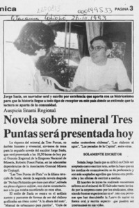 Novela sobre mineral Tres Puntas será presentada hoy  [artículo].