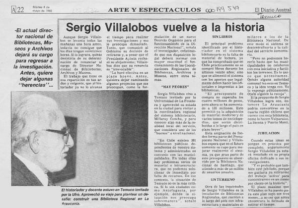 Sergio Villalobos vuelve a la historia  [artículo].