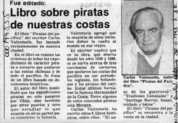 Libro sobre piratas de nuestras costas  [artículo].