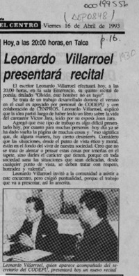 Leonardo Villarroel presentará recital  [artículo].