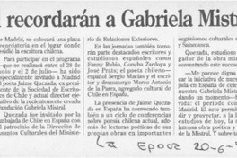 En Madrid recordarán a Gabriela Mistral  [artículo].