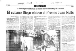 El Cubano Diego obtuvo el Premio Juan Rulfo  [artículo].