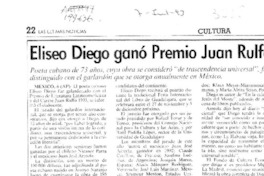 Eliseo Diego ganó Premio Juan Rulfo  [artículo].