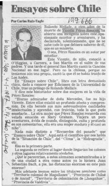 Ensayos sobre Chile  [artículo] Carlos Ruiz-Tagle.