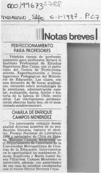 Charla de Enrique Campos Menéndez  [artículo].