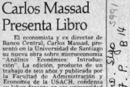 Carlos Massad presenta libro  [artículo].