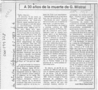 A 30 años de la muerte de G. Mistral  [artículo] Juan Meza Sepúlveda.