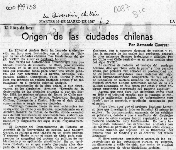 Origen de las ciudades chilenas  [artículo] Armando Guerra.