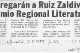 Entregarán a Ruiz Zaldívar Premio Regional de Literatura  [artículo].