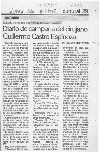 Diario de campaña del cirujano Guillermo Castro Espinoza, editado y anotado por Fernando Castro Avaria  [artículo].