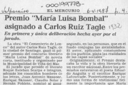 Premio "María Luisa Bombal" asignado a Carlos Ruiz-Tagle  [artículo].