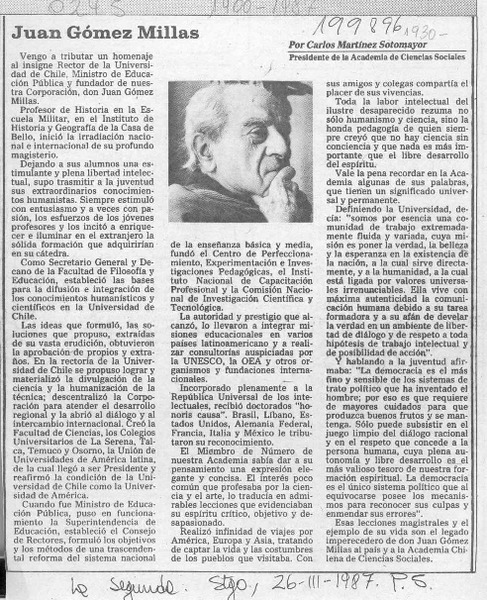 Juan Gómez Millas  [artículo] Carlos Martínez Sotomayor.